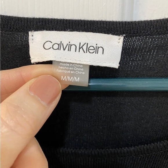 Calvin Klein Long Bell Sleeve Sweater Dress Floral Crochet Trim Women's Size M - Picture 8 of 8